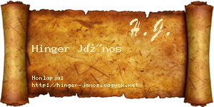 Hinger János névjegykártya